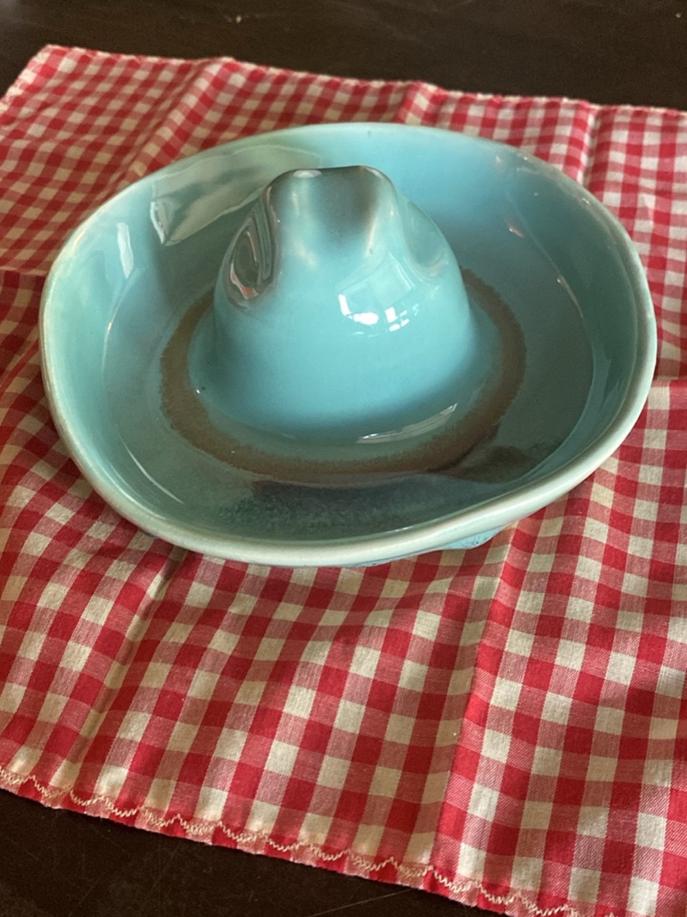 Aqua Glazed Ceramic Cowboy Hat-Shaped Dish - Custom Home Art Ceramics - Multiuse
